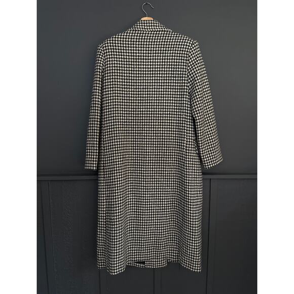 Vintage Houndstooth Wool Good Work Clothes Long Coat Black White Size 12 - Picture 11 of 11